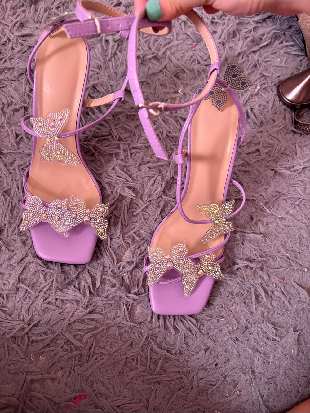 Lilac Crystal Butterfly Strappy Heels for Women
